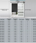 36X84 White Tempered Glass Sliding Barn Door With Complete Hardware Kit 6.6FT Rail handle size chart and dimensions reference
