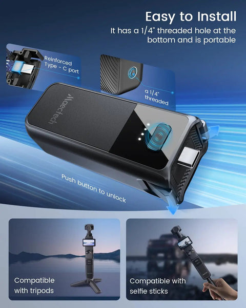 Fast Charging Battery Handle For Osmo Pocket 3 Power Grip With 2800mAh Quick Charge In About 1 Hour shown with USB-C port