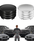 Universal Snap On Wheel Center Caps For Rims 2.36 Inch Outer Diameter 2.2 Inch Inner Core Hub Covers set of black and silver caps.