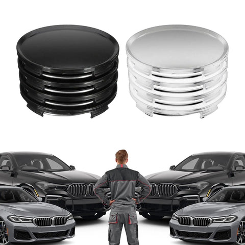 Universal Snap On Wheel Center Caps For Rims 2.36 Inch Outer Diameter 2.2 Inch Inner Core Hub Covers set of black and silver caps.