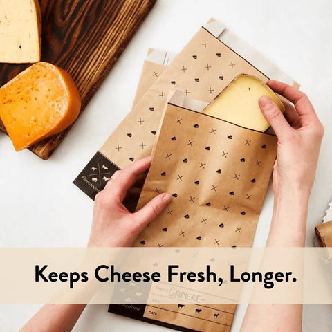 Porous Cheese Storage Bags 15 Pack 6.25 X 11 Inches Wax Paper Wrapping Bags for Brie Camembert Manchego and Charcuterie in use