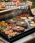 Grillin Ready 25 Inch By 16 Inch Cast Iron Griddle For Gas Grills With Nanoceramic Nonstick Coating used for outdoor cooking.