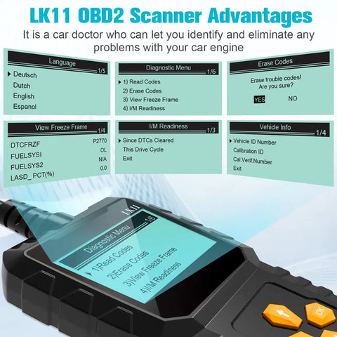 Plug And Play OBD2 Diagnostic Tool For Cars 1996 And Newer With Clear Code Readouts and Engine Error Reset screen display