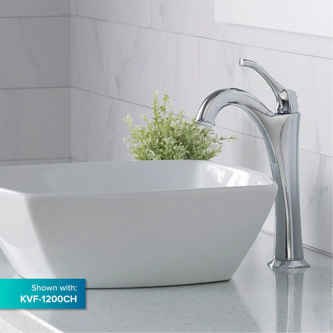 Elavo Square Vessel Sink In White Porcelain Ceramic For Bathrooms, 16.5 Inch, Easy Clean, paired with chrome faucet and plant