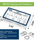SAE Spring Lock Washers Assortment Kit 910 Pack With Nine Sizes In 304 Stainless Steel for screws and bolts in packaging