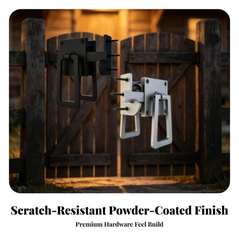 predolo Barn Door Latch-Heavy-Duty, Gate Latch with Lever Handles, Black, for Fences on wooden gate with powder-coated finish.