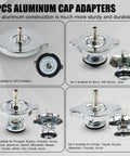 4 pieces aluminum cap adapters for Streetwise 14 Piece Coolant Pressure Tester Kit with manual pump, suitable for various vehicles.