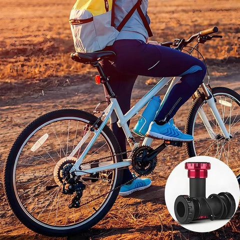 Mountain bike with cyclist, inset of Blue Aluminum Bottom Bracket 68 To 73mm BSA Threaded For Mountain And Road Bikes 24mm Crank Spindle 44mm Shell Durable Bearing BB Set Ready To Roll Now