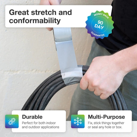 Person using Beefy Heavy Duty Duct Tape Waterproof 5 Pack Industrial Gray Tape For Repairs Indoor Outdoor Use No Residue Tear By Hand