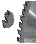 Close-up of Industrial Grade Top Tier Tungsten Carbide Tct Circular Saw Blade 12 Inch 96 Tooth edge showing polished chrome finish.