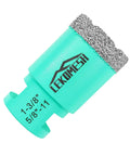 LEKOMESH diamond core drill bit, turquoise body, 1-3/8 in diameter, 5/8-11 thread (front view)