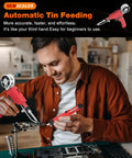 Man using One Hand Soldering Iron Kit With Automatic 60W Solder Gun Desoldering Pump Tweezers And Wires for electronics repair