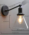Industrial Vintage Wall Sconce Light Fixture With Slope Pole Mount And Funnel Flared Clear Glass Shade, Matte Black Finish, E26 Base