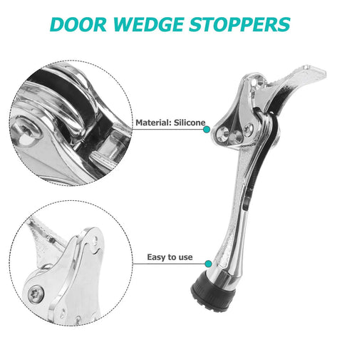 Heavy Duty Zinc Alloy Kickdown Door Stopper With Rubber Tip And Floor Grip Adjustable Drop Door Holder For No Slam Propping Open Doors In Silver Finish