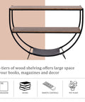 Built Different Industrial Half Circle Console Table For Entryway Heavy Duty Steel Frame Rustic Wood Two Tier Hallway Sofa Table showing two wooden shelves.