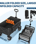 Foldable Utility Wagon Totes Heavy Haul Up To 460 Lbs With 280L Cargo Space, All Terrain Wheels, folded for compact storage