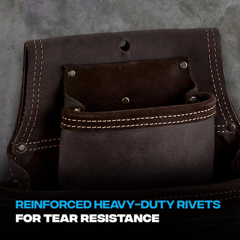 Oil Tanned Leather Tool Pouch Belt Bag Built For Tough Jobs With Double Stitching And Two Layer Construction, Heavy Duty Fastener Pouch For Chalk Line, Tape Measure, Hammer, Crowbar And More