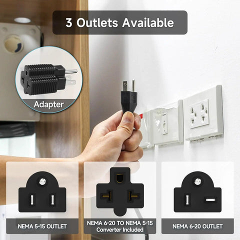 Hassle Free Level One EV Charger Built Tough For Weekend Drives Featuring A Twenty Five Foot Heavy Duty Cable Plus Smart Overload Protection for three outlet types.