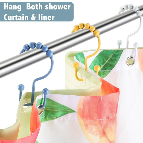12 Piece Bohemian Rainbow Shower Curtain Hooks Set In 304 Stainless Steel Rust Proof With Balanced Double Glide For Smooth Curtain Hanging Dope Color Pop For Your Bathroom Vibe Upgrade