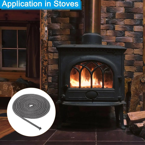 Wood stove gasket rope, 5/16 in x 197 in, graphite fiberglass, round seal, 2-pack, black, front view