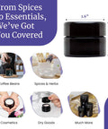 Sleek Black Glass Storage Jar With Airtight Seal Keeps Your Goodies Fresh And Secure Ideal For Travel Tins, size 1.6x1.22 inches.
