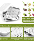 No Fuss Seed Sprouting Kit With Lid For Home Grow, 10.4 Inch Stainless Steel Soilless Germination Tray with mesh and features