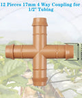 Four Way Cross Tee Fittings For One Half Inch Drip Irrigation Tubing Pack Of Twelve Barbed Cross Connectors For Lawn Garden
