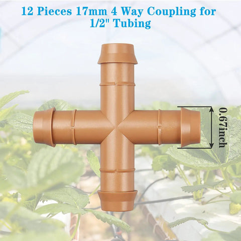 Four Way Cross Tee Fittings For One Half Inch Drip Irrigation Tubing Pack Of Twelve Barbed Cross Connectors For Lawn Garden