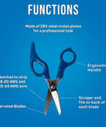 Stainless Steel Electrician Scissors Heavy Duty Cutters With Ergonomic Handles For Pro Wirework And Cable Trimming Built To Last Chrome Vanadium Steel Construction displayed with features labeled.