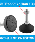 Shop Grade Adjustable Leveling Feet With T Nut Bolts, Four Pack Rubber Cushioned Bases, M8 Thread Kit For Wobbly Tool Cabinets And Workstations Staying Dead Level Always - rustproof carbon steel construction with anti-slip nylon bottom.