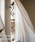 Top Notch Cast Iron Bird Wall Hooks Rustic Farmhouse Vibes Vintage Black Coat Racks For Bathroom Or Entryway Super Sturdy Decorative Key Holders Real Deal Home Upgrade Set Of Two Pieces hanging on a wall with a wind chime, showing bird design.