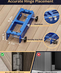 Adjustable Door Hinge Jig For Router with dual knobs, anti-slip grip pads, accurate hinge placement for 2.5 to 5 inch hinges.