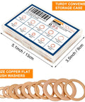 Front view of copper flat crush washers assortment kit in clear storage case; 9 sizes, 200 pcs