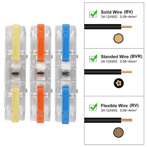 34 Piece Quick Connect Electrical Splicing Wire Connector Kit With Transparent Lever Connectors And Compact Inline Splices, Insulated Terminals For AWG 28-12 And 0.08 To 4.0 Square Millimeters Wires