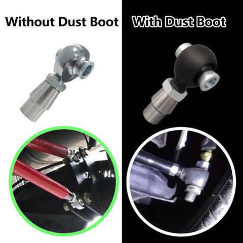 Beefed-Up Heavy Duty Five Eighth Inch Heim Joint Boots With High Temp Silicone Covers And Dust Seals For Off Road Suspension Systems, Rugged Rod End Protection Against Dirt Mud Sand, Heat Resistant And Anti Hardening, Four Pack on heim joint, with and without dust boot