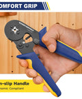 All In One Ferrule Crimping Tool Kit With Built In Automatic Wire Stripper And Ferrule Crimper For AWG 24 10 And AWG 23 7 Wires in hand