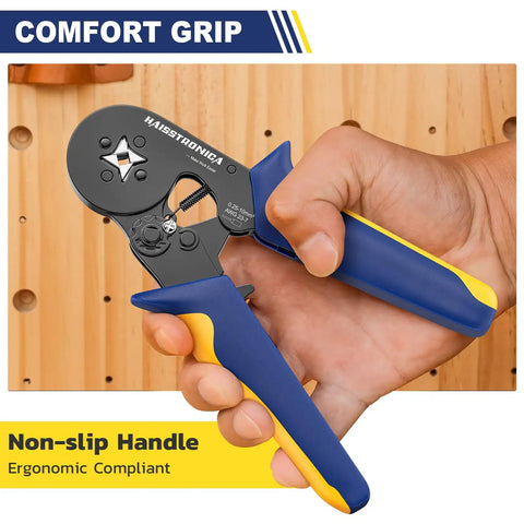 All In One Ferrule Crimping Tool Kit With Built In Automatic Wire Stripper And Ferrule Crimper For AWG 24 10 And AWG 23 7 Wires in hand