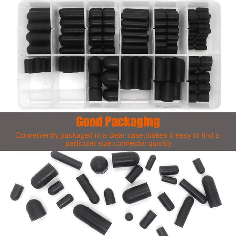 Garage-Ready Rubber Vacuum Cap Kit, 177-Piece 12-Size Assortment in clear plastic case, various cap sizes