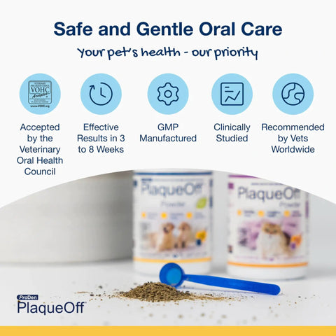 PlaqueOff Dental Care Seaweed Formula For Dogs And Cats Natural Tartar Control And Breath Freshening Supports Healthy Mouth And Gums 60g packaging