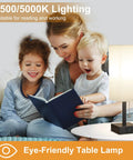 Nightstand Lamp With 3 Color Temperatures 2700K 3500K 5000K, USB C And USB A Ports, Pull Chain Control, family reading by lamp