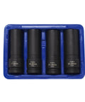 4-Piece Half Inch Drive Thin Wall Lug Nut Socket Set For Damaged, Swollen, And Stuck Lug Nuts, Sizes 17.5mm, 19.5mm, 21.5mm, 22.5mm