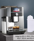 8 Pack Replacement Water Filters For Siemens Eq Series And Bosch Vero Coffee Machines With Premium Activated Carbon For Straight Up Fresh Brews Total Zero Drama with coffee machine and filter cartridge.