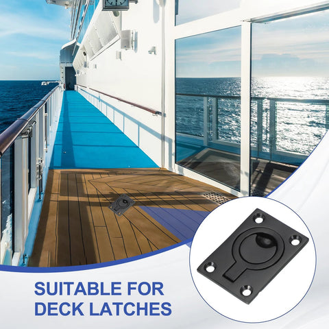 Flush Pull Ring Handle 2-1/2 To 1-3/4 Inch Square Recessed Door Pull Marine Grade 316 Stainless Steel Black Finish on boat deck
