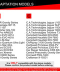 SOEOSSUM spray gun adapter 16 mm female PPS, compatibility chart showing two columns (A and C) of automotive models.