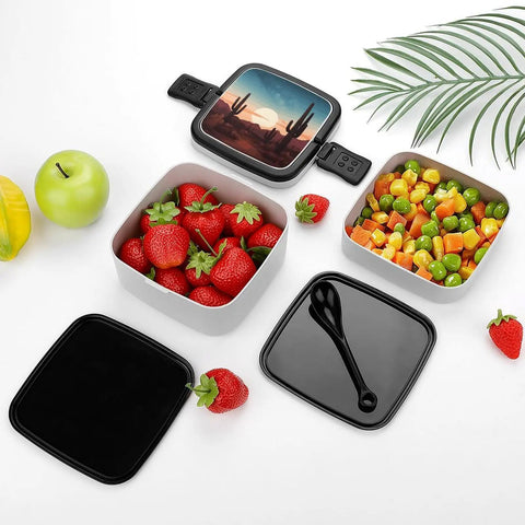 Desert Cactus Themed Bento Box For Adults Grab And Go 2 Tier Portable Lunch Box with fruit and vegetable compartments
