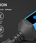 Beefy 22kW 3-Phase Wall Mount EV Charger with blue casing, 277-480V AC, 32A max, featuring SAE J3068 plug and IEC60309 options.