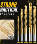 High Speed Steel Titanium Coated 6 Piece Metalworking Tool Set For Drilling, Cutting, And Carving Like A Boss With Serrated Edges For Quick Debris Discharge, Smooth Cuts, And Precision Positioning In Carbon Steel Kit, 3-8 mm drill bits