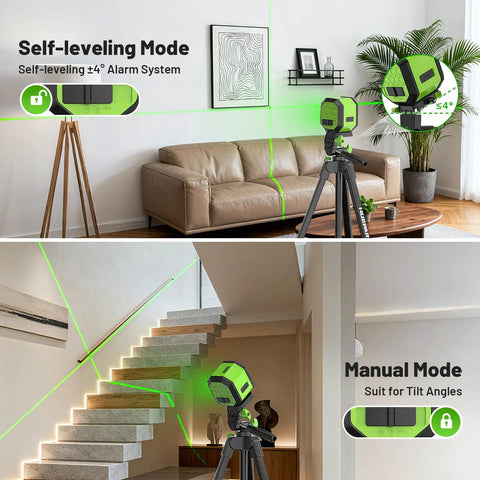 Rechargeable Green Cross Line Laser Level With 100Ft Reach, Self Leveling, 110 Degree Horizontal And Vertical Beams, Includes 60 Inch Tripod, Magnetic Bracket, Target Plate, Pro Grade Tool For Picture Hanging And Do It Yourself Home Projects on tripod