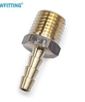 Heavy Duty Lead Free Brass Barb Coupler And Connector 3/16 Hose Barb By 1/4 Male Npt Pipe Thread Fitting displayed at an angle.