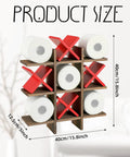 Tic Tac Toe Toilet Paper Holder Stand With Rustic Farmhouse Wood Decor shown with size dimensions and red X pieces